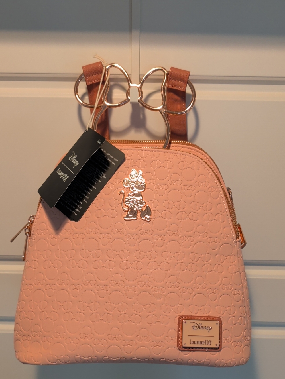 NWT Loungefly Disney Minnie Mouse Blush Debossed Mini Backpack Rose Gold Handle
